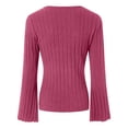 thumbnail image 6 of zaveiop Women's Long Sleeve Bodysuit Tops Wrap V Neck Ribbed Knit Jumpsuit (Hot Pink, M), 6 of 9