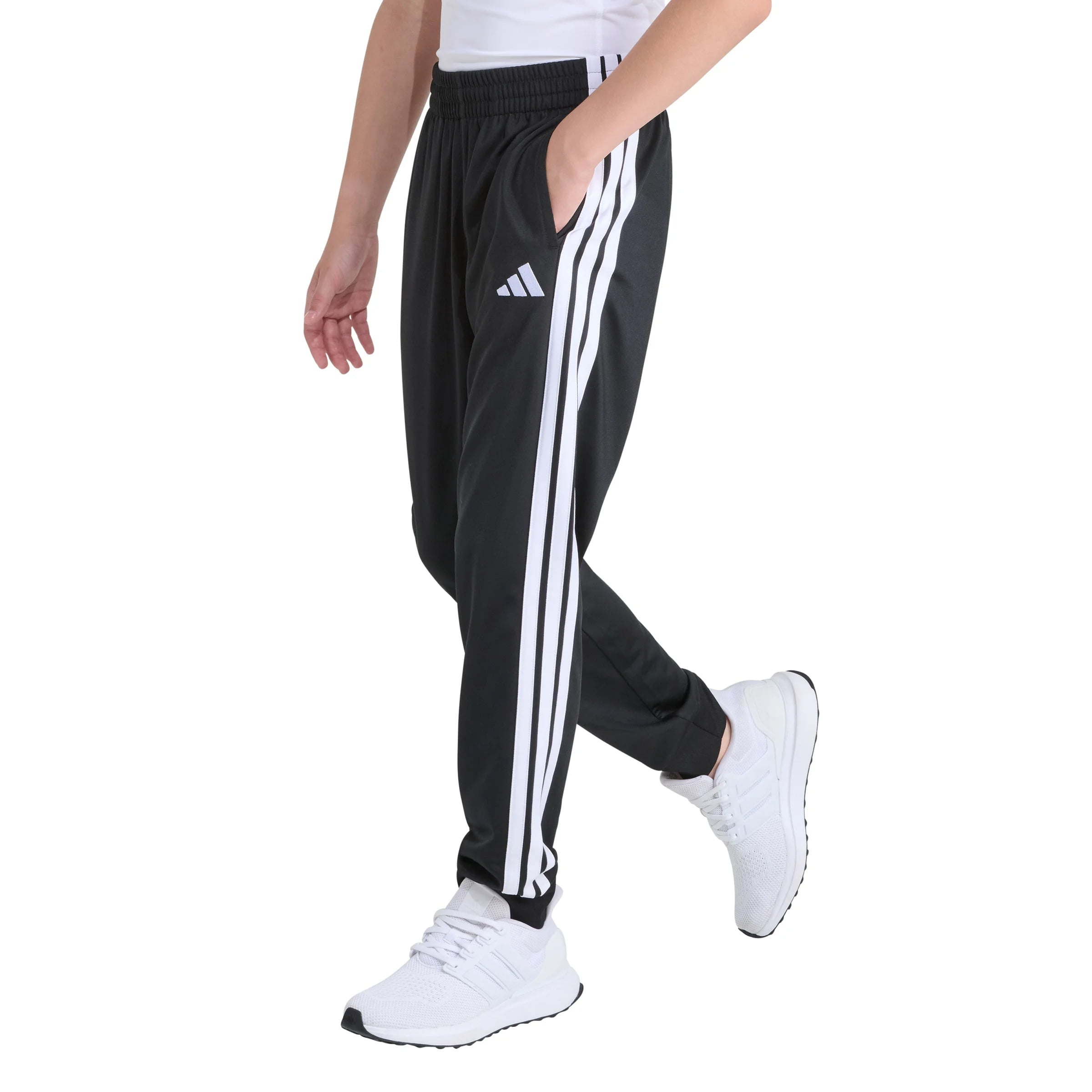 adidas Youth Boy's Tricot 3 Stripe Jogger Pant with Pockets (Black/Small)
