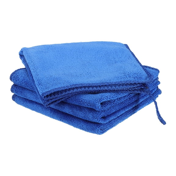 Uxcell 4pcs 8" x 8" Microfiber Cleaning Cloth Absorbent with Lanyard, Sapphire Blue
