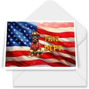 Firefighter Rottweiler Hero Rescue Fire Dept Fireman USA Flag 7x5in Folded Greeting Card Rottie Dog Lover Gifts Idea Single Note Card with Envelope - 02026