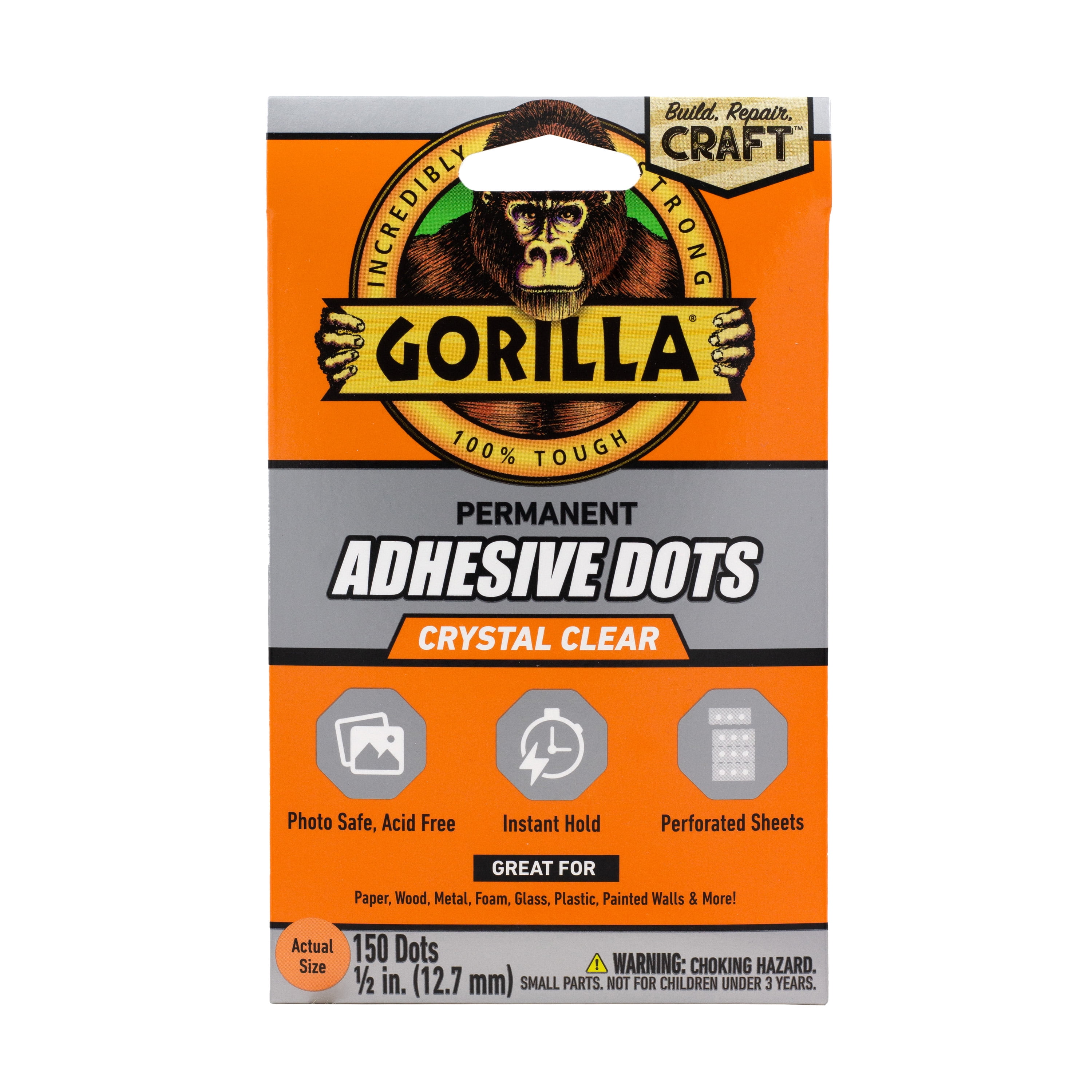 (4 pack) Gorilla Permanent Adhesive Dots, Double-Sided, 150 Pieces, 0.5" Diameter, Clear, (Pack of 1), New