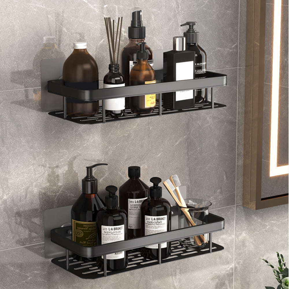 FUSSWIND Bathroom Wall Shelf , Shower Basket Organizer, Wall Mounted Kitchen Organizer Storage Holder Rack, No Drilling, Black