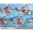 thumbnail image 2 of Soimoi Blue Cotton Poplin Fabric Leaves,Anemone & Peach Floral Print Sewing Fabric BTY 56 Inch Wide, 2 of 3