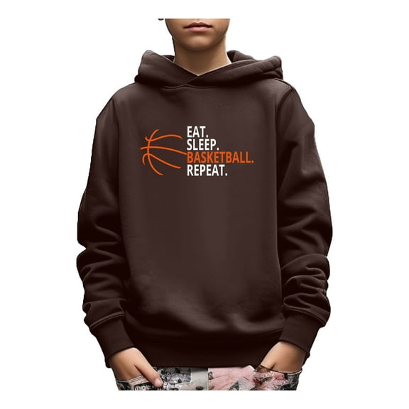 EAT SLEEP BASKETBALL REPEAT Letter Print Boys Long Sleeve Hoodie, Stay Stylish And Cozy Sweatshirt - Perfect Spring Fall Winter Essential For Your Little Fashionista!