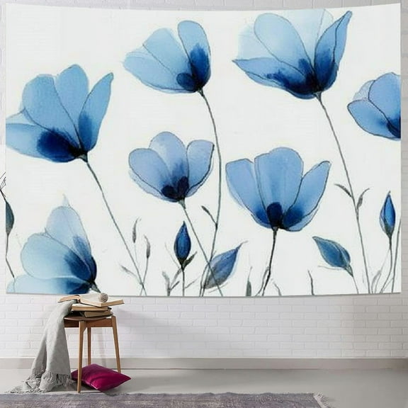 Patifu Blue Flowers Tapestry Wall Hanging Unique Style Graphic Tapestries Home Wall Decor Art for Living Room Bedroom Apartment Farmhouse Dorm 40x30inch