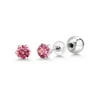 Gem Stone King Platinum Stud Earrings Set with 5mm Round Fancy Pink Zirconia
