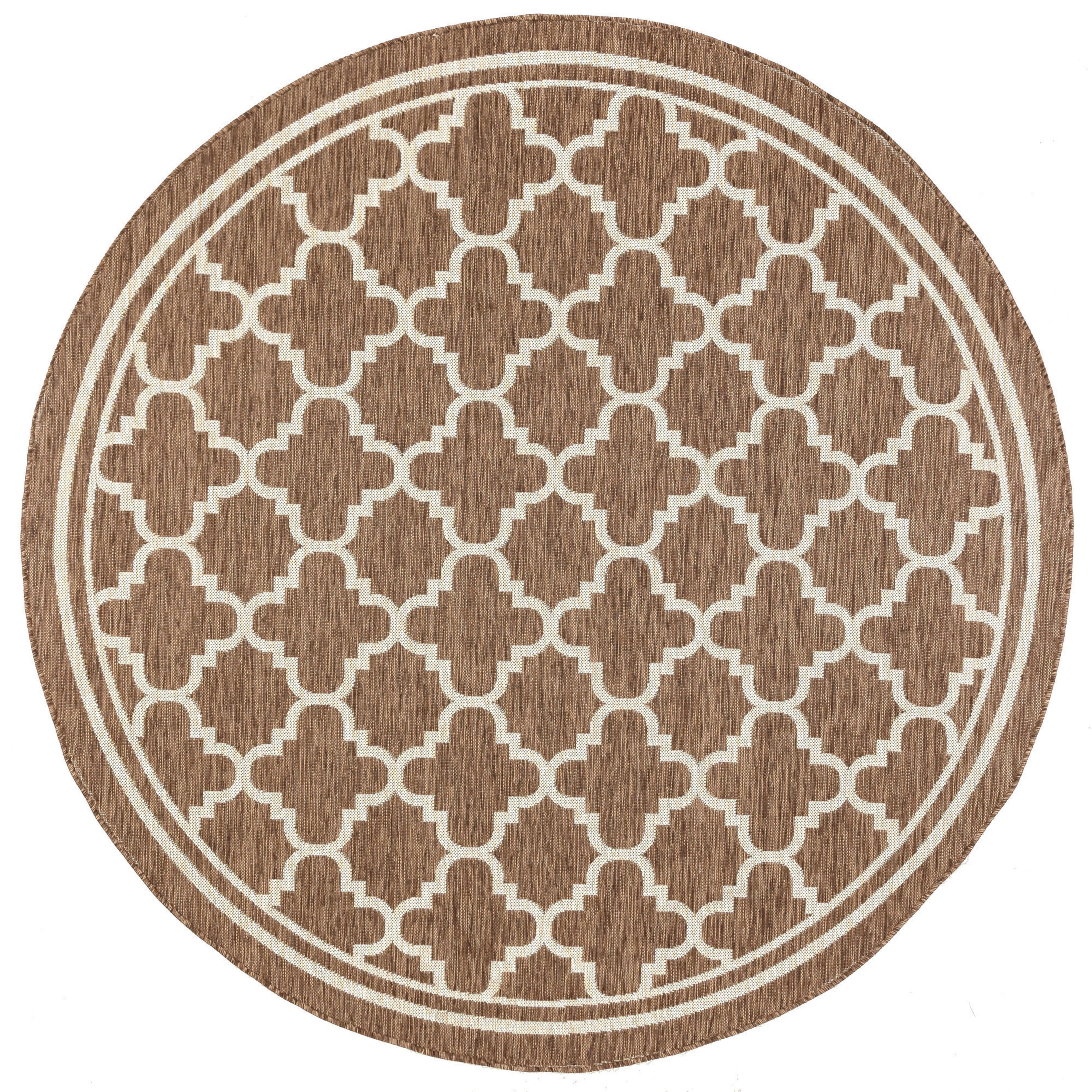 Bliss Rugs Indoor Outdoor Geometric Round Rug for Living Room, Porch, Deck | Gold, 7'10''Round