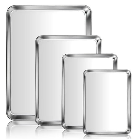 Vesteel Baking Sheet Set of 4 (16/12/10.5/9 inch), Stainless Steel Baking Pan Tray Cookie Sheet, Healthy& Dishwasher Safe