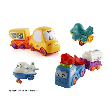 - Bezrat Push and Go Friction Powered Construction Truck Toy Cars Set of 6 Pull Back Racer Cars-Mix Moving Parts Imagination Play Time For Toddlers, Boys & Girls (colors may vary) FREE GIFT INCLUDED
