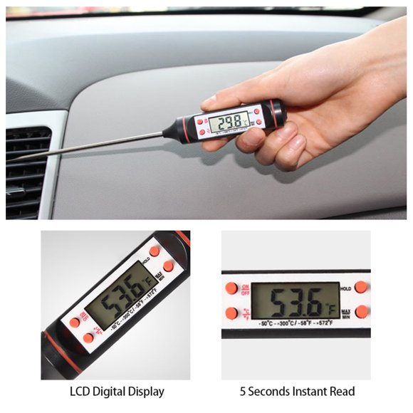 Amdohai Probe Thermometer 5 Seconds Instant Read LCD Digital Display Super Long Probe for Measuring Vehicle Air Conditioning Food Water Indoor Ourdoor Temperature