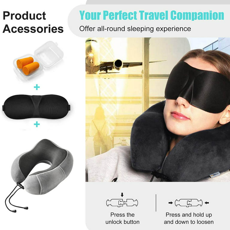 Neck Pillow Travel Pillow, Best Memory Travel Neck Pillow for Airplane Sleeping Travel Pillows with Storage Bag, Sleep Mask and Earplugs-Prevent (