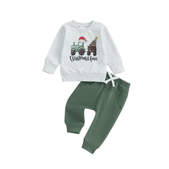 Kids Toddler Boys Christmas Costume, 12 18 24 Months 2T 3T 4T 5T Long Sleeve Crew Neck Excavator Tree Letters Print Hoodie and Sweatpants Baby Clothes Set