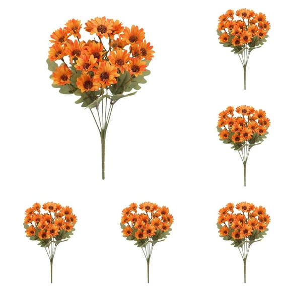 Artificial Outdoor Sunset Mums – 5PCS Bundles Autumn Orange Flowers, Windproof, No Fade, Realistic Outdoor Mums For Garden, Porch, Patio, Home Decor, Holiday Gift, Halloween, Christmas Halloween Dec