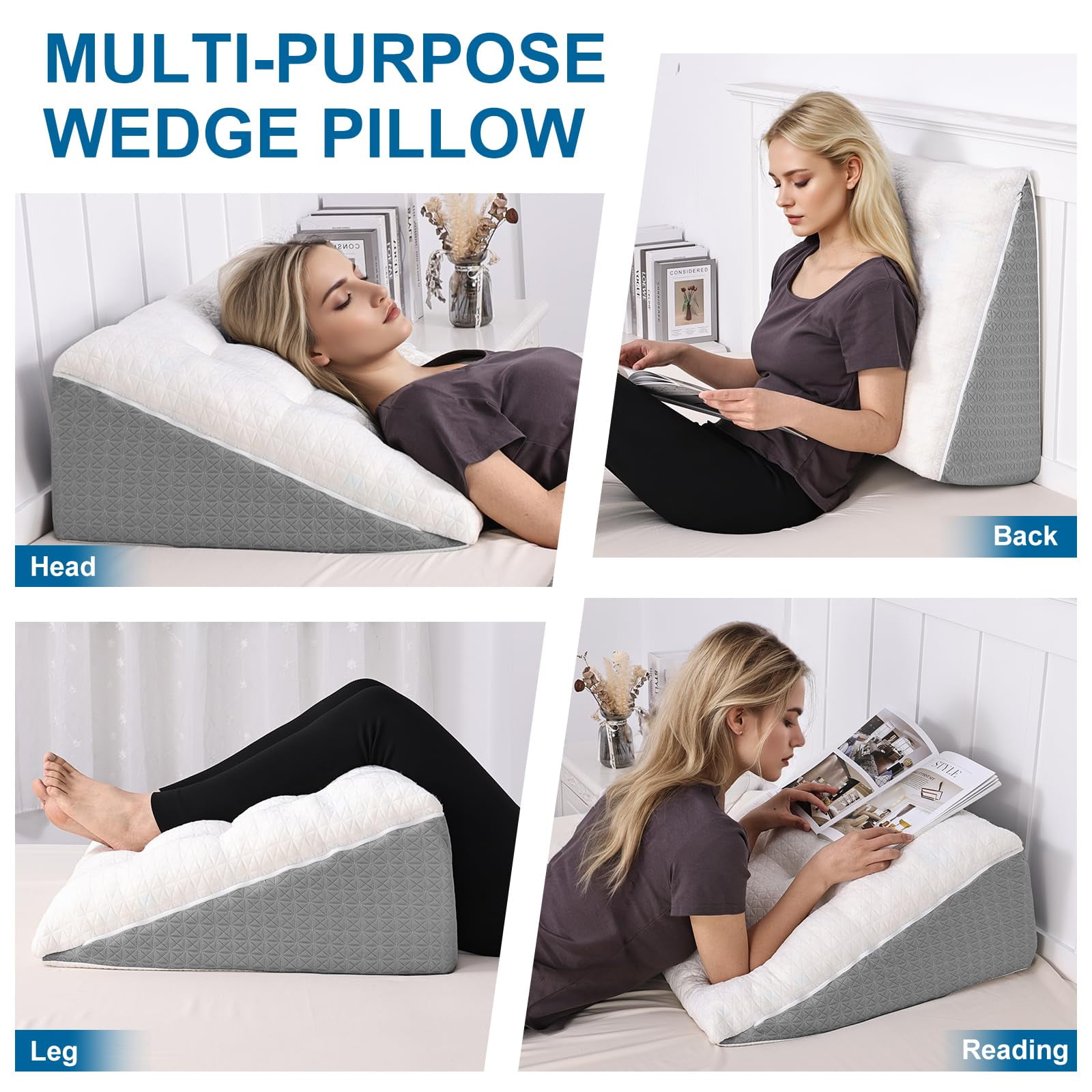 Shinnwa Wedge Pillow for Sleeping with Tufted Memory Foam Top Dual-layer Body Positioner Elevate Cushion