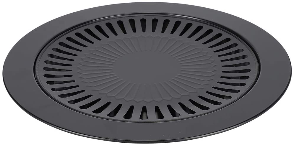 Korean Grill Pan, 10 Inch Nonstick Smokeless Round Grill Pan Iron Roasting Grill Pan Barbecue Stovetop Plate for Indoor Outdoor Camp Fire BBQ