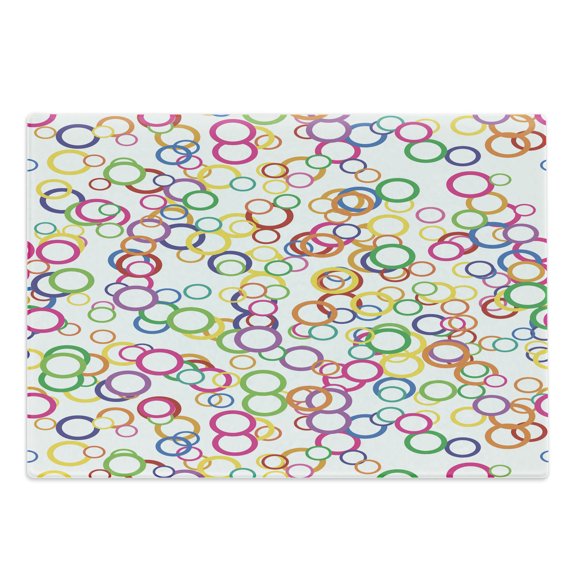 Rainbow Cutting Board, Circles Rainbow Party Gatherings Summertime Joy Spectrum Round, Decorative Tempered Glass Cutting and Serving Board, Large Size, Lavender Salmon, by Ambesonne