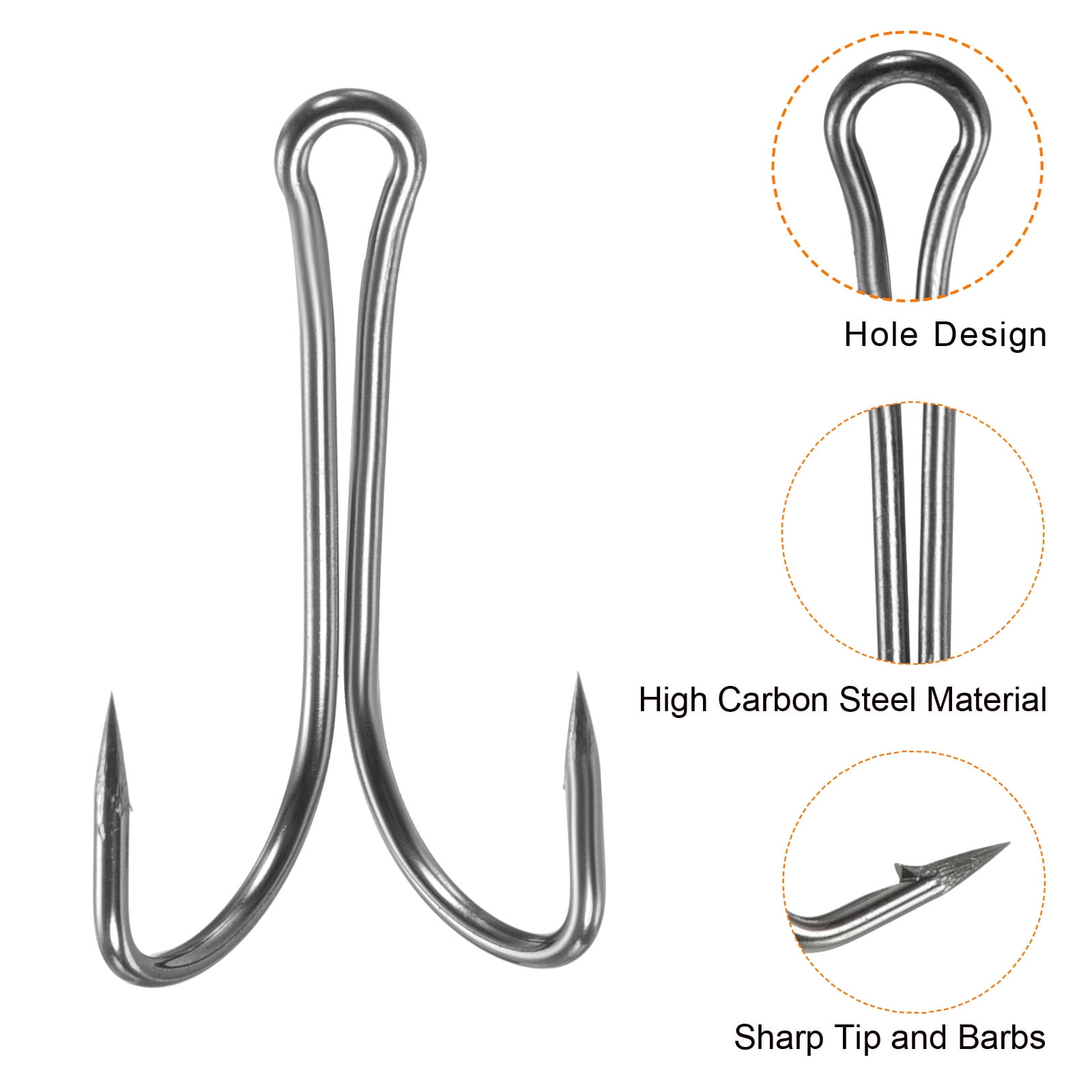 20Pcs 10# 0.55 Treble Fish Hooks Carbon Steel Sharp Bend Hook w Barbs Black
