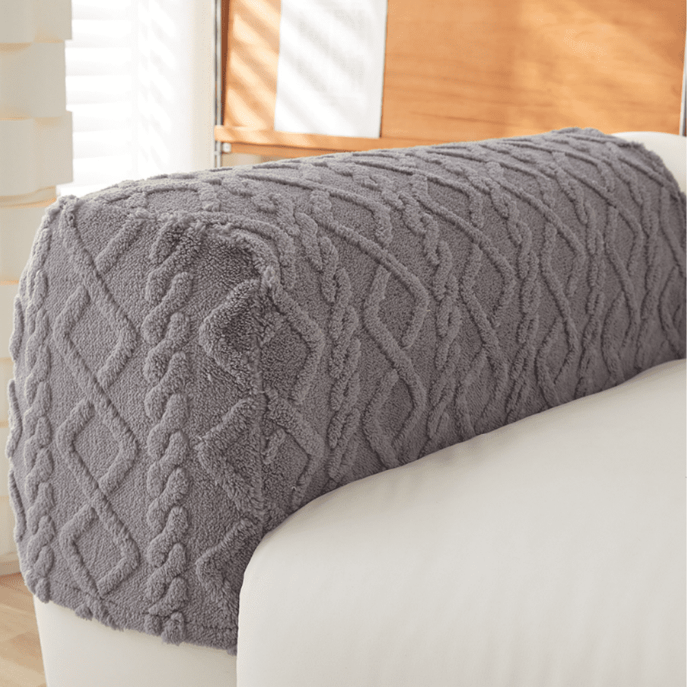 2pcs Couch Arm Covers Arm Chair Covers Stretch Sofa Armrest Protectors with Non-Slip Grip, Machine Washable Plush for Recliner Loveseat Sectional Dark Grey