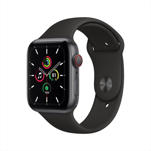 Restored Apple, Watch SE, Smart Watch, GPS + Cellular Black Sport Band, Apple Watch Compatibility, Space Gray Aluminum 44mm, 1, 1, 1