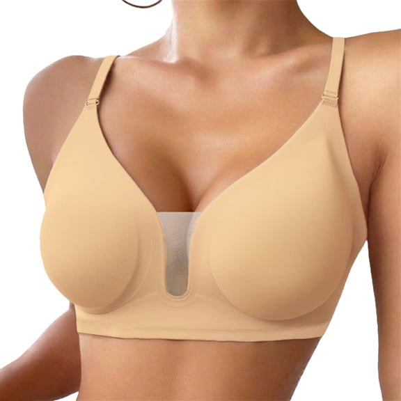 QASIEATN Wireless Jelly Bras for Women Deep V Full Coverage No Underwire Bras Women's Underwear