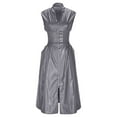 thumbnail image 5 of Mceream Women's Sleeveless Faux Leather Midi Dress, Smocked Waist with Front Zipper, Flared A-Line Fit with Pockets for Party, Night Out, Fall/Winter Gray L, 5 of 6