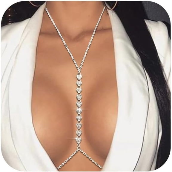 14K Gold Plated Body Chains for Women, Sexy Layered Belly Waist Chain Crossover Bikini Bra Chain, Summer Beach Rhinestone Body Jewelry