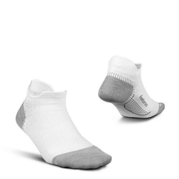 Feetures Plantar Fasciitis Relief Ultra Light Cushion Ankle Sock - No Show Socks with Heel Tab - White, M (1 Pair)