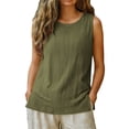thumbnail image 5 of Camisoles with Built in Bra Loose Linen Tank Tops Womens Sleeveless Soft Comfy Breathable Lightweight Blouse for Summer Wear Green 3XL, 5 of 5