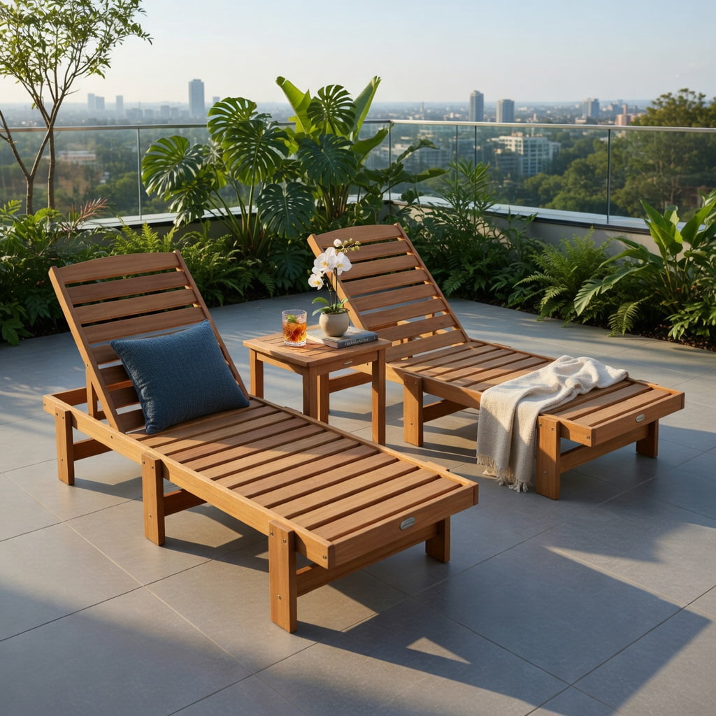 Hommoo Solid Wood Outdoor Chaise Lounge Chair with 5-Position Adjustable Backrest, Heavy-Duty Patio Recliner for Backyard, Garden & Poolside, Natural
