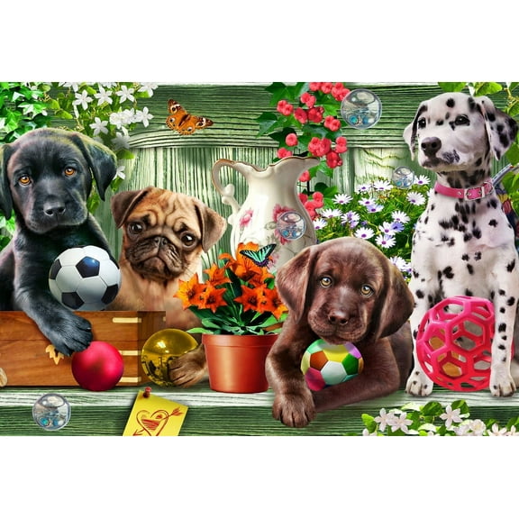 Vermont Christmas Company Garden Puppies - 100 Piece Jigsaw Puzzle