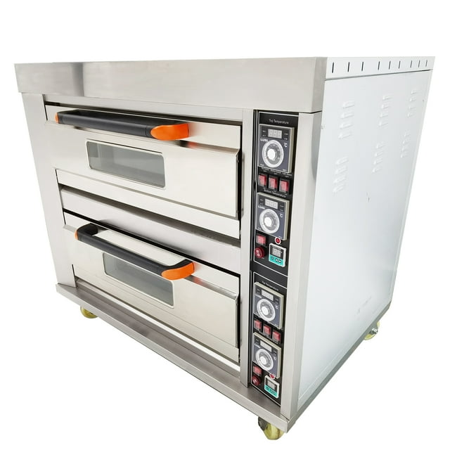 Commercial Movable Electric Pizza Oven Double-deck Bread Meats Oven with 4 Baking Sheets 220V Three-phase 13.2KW