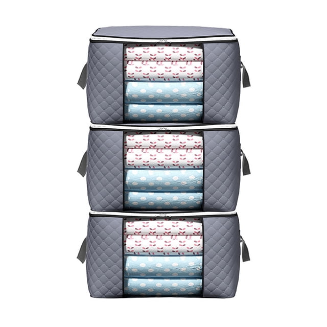 bolsa de almacenamiento de ropa asa de gran capacidad almohada manta soporte doble cremalleras organizador de edredón, horizontal 3 unids/set kenally HA004296-01