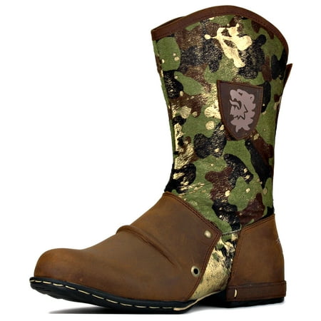 

OSSTONE Moto Boots Western Boots Chukka Boots for Men Fashion Zipper-up Leather Casual Shoes 5008-1-H10-F-8 Army Brown