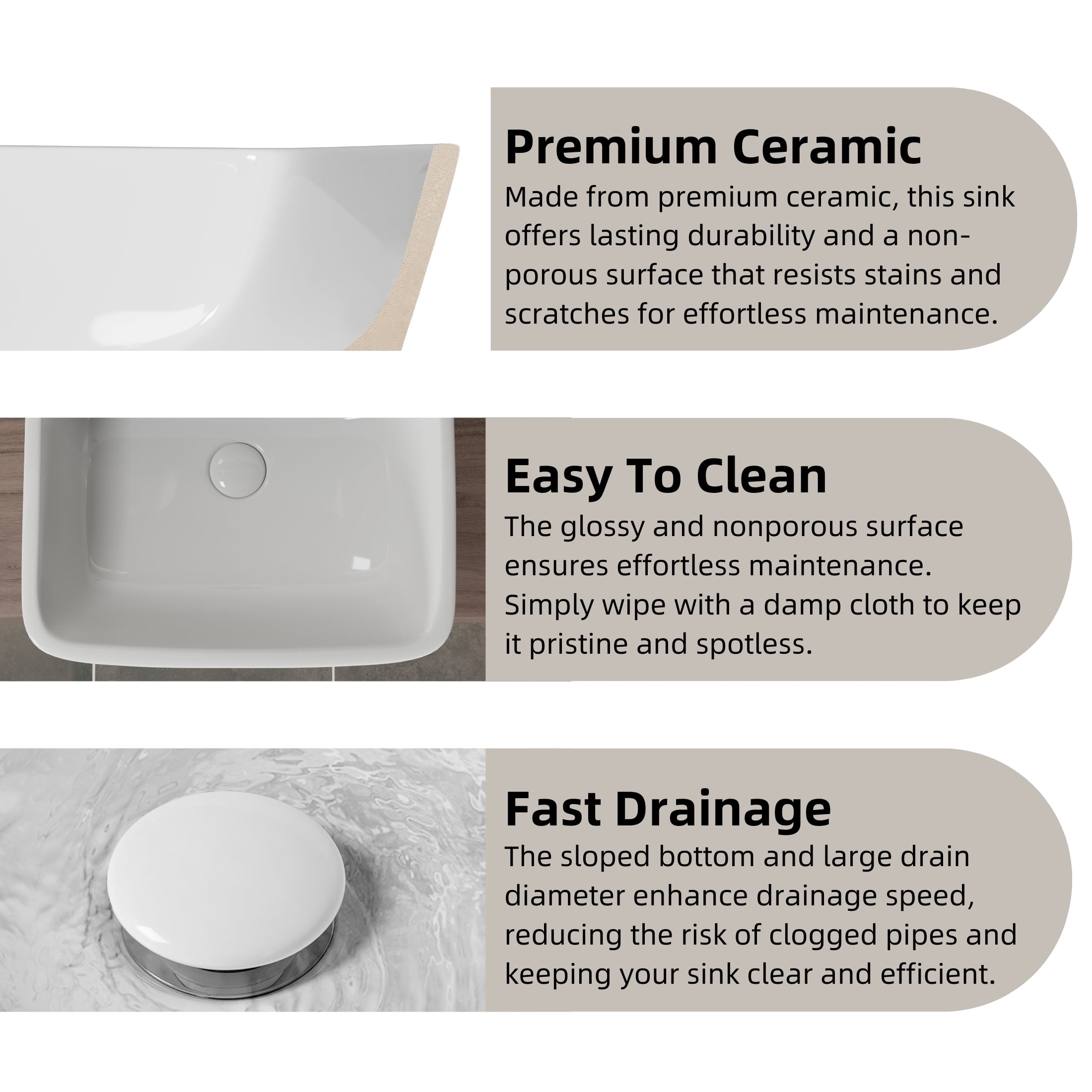 Los Flexi 19" Wall Mount Sink with Overflow in White, Floating Bathroom Vessel Sink, One Faucet Hole, Includes Pop-Up Drain Kit