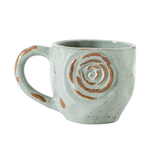 Taza de café de cerámica hecha a mano con estampado de hojas de bambú en relieve, 290 ml, textura rústica, apta para microondas, apilable, regalo para amantes del café.
