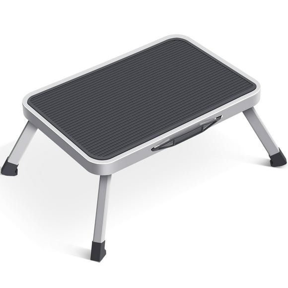KK KINGRACK Metal Step Stool, Folding Step, Anti-Slip Wide Pedal, 330lbs, Gray