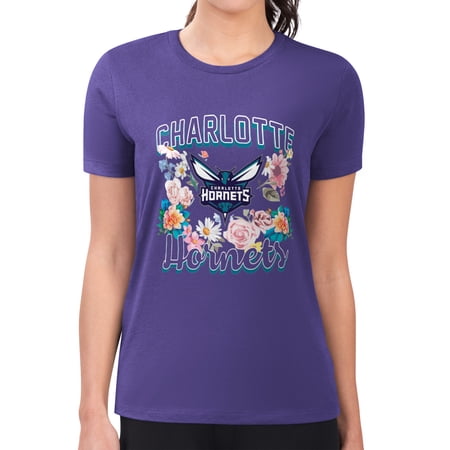 Women s G-III 4Her by Carl Banks Purple Charlotte Hornets Super-Slim Fit Lightweight Flowers Team Logo Graphic T-Shirt