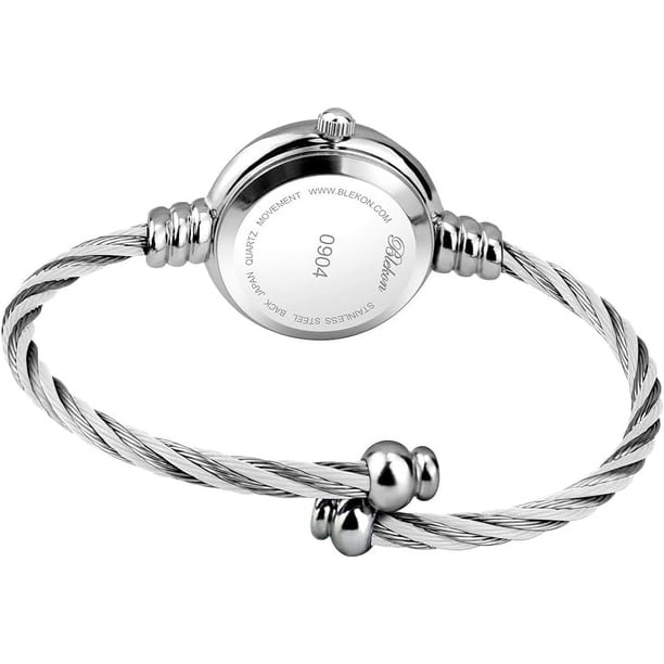 Women Silver Blue Analog Quartz Elegant Cable Cuff Arabic Numbers Bracelet Watch Blekon Collections Women main image 3