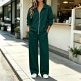 thumbnail image 2 of Bovxnpu Womens 2 Piece Outfits Tracksuit Sets Zip Collared Wide Leg Pants Pocket Set Matching Outfits, 2 of 9