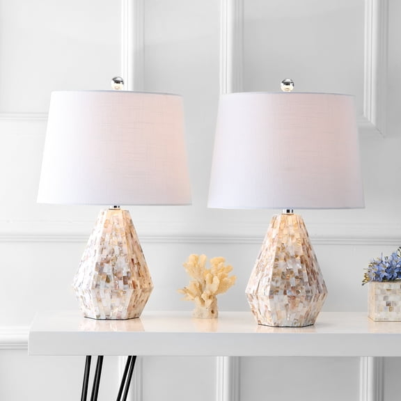 JONATHAN Y Isabella 21" Seashell LED Table Lamp, Natural Ivory (Set of 2), JYL4004A-SET2