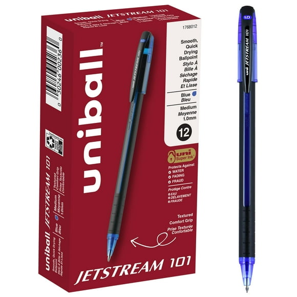 Bolígrafos Uniball Jetstream 101, tinta azul intenso, paquete de 12