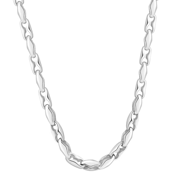 Pompeii Men's Polished Steel Clasp Single Tone 8mm Flexible Link  24" Chain (,)