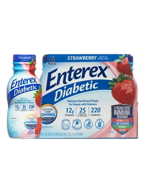 Enterex Diabetic Nutritional Meal Replacement Shake,For People with Diabetes,Strawberry , 8 fl oz, 6 Pack