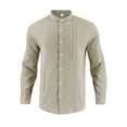 thumbnail image 2 of qolati Mens Cotton Linen Shirts Classic Fit Band Collar Beach Shirts Casual Button Down Solid Plain Long Sleeve Work Wedding Shirts, 2 of 7