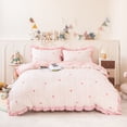 thumbnail image 4 of Cute Rainbow Stripes Bowknot Bedding Set Pink Ruffle Princess Chic Bow Printed Textured Seersucker Comforter Sets for Girls Kids Teens Queen 3Pcs, 4 of 9