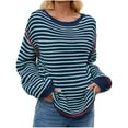 thumbnail image 2 of FDGIU Women's Chunky Knit Sweater Warm Pullover Crewneck Sweater 2025, Oversized Loose Striped Top, Casual Fall Fashion Cozy Tunic, 2 of 5