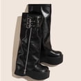 thumbnail image 6 of Knee High Boots for Women Foldover Wide Calf Pull on Cute Chunky Platform Riding Boots Fashion Long Tall Fall Trendy Boots Black 5.5(36), 6 of 8