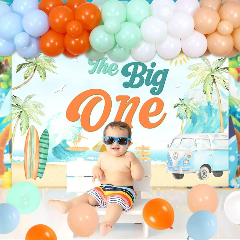Surf Theme Birthday Party Decorations for Boys, The Big One Surfer 1st Birthday Decorations - Boho Pastel Balloon Garland The Big One Backdrop Number