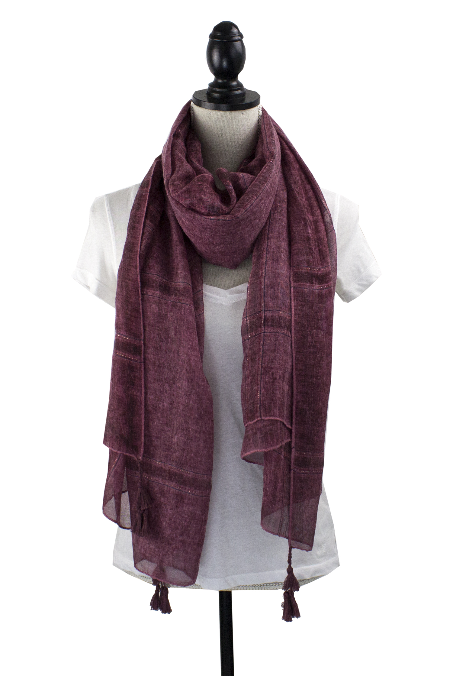 StylesILove Womens Fashion Plaid Tassel Garment Dye Cotton Scarf Soft