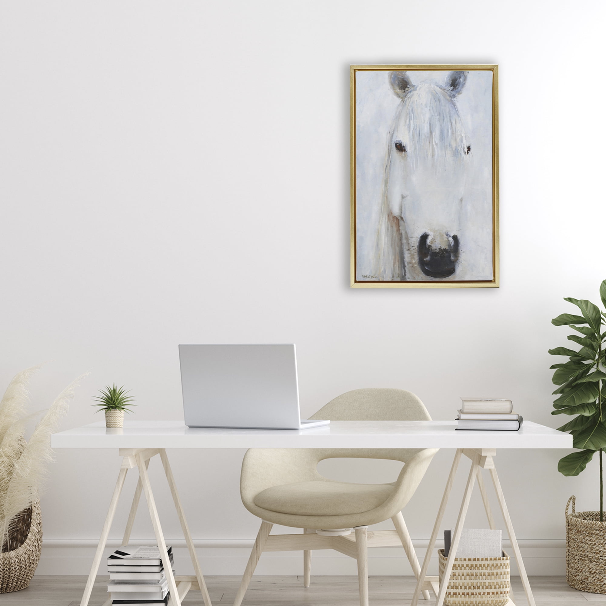 Stupell Industries Pure White Horse Portrait Gold Framed Floater Canvas Wall Art, design by Jadei Graphics